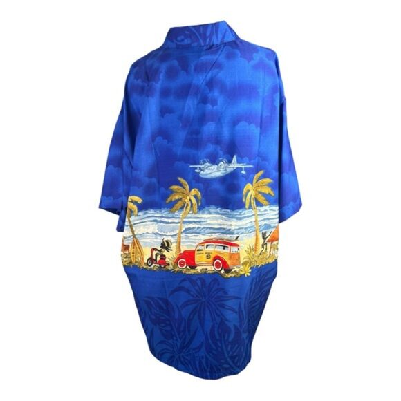 Rima Beachworld Hawaiian Shirt – Royal Blue with Island Scene - Picture 2 of 3